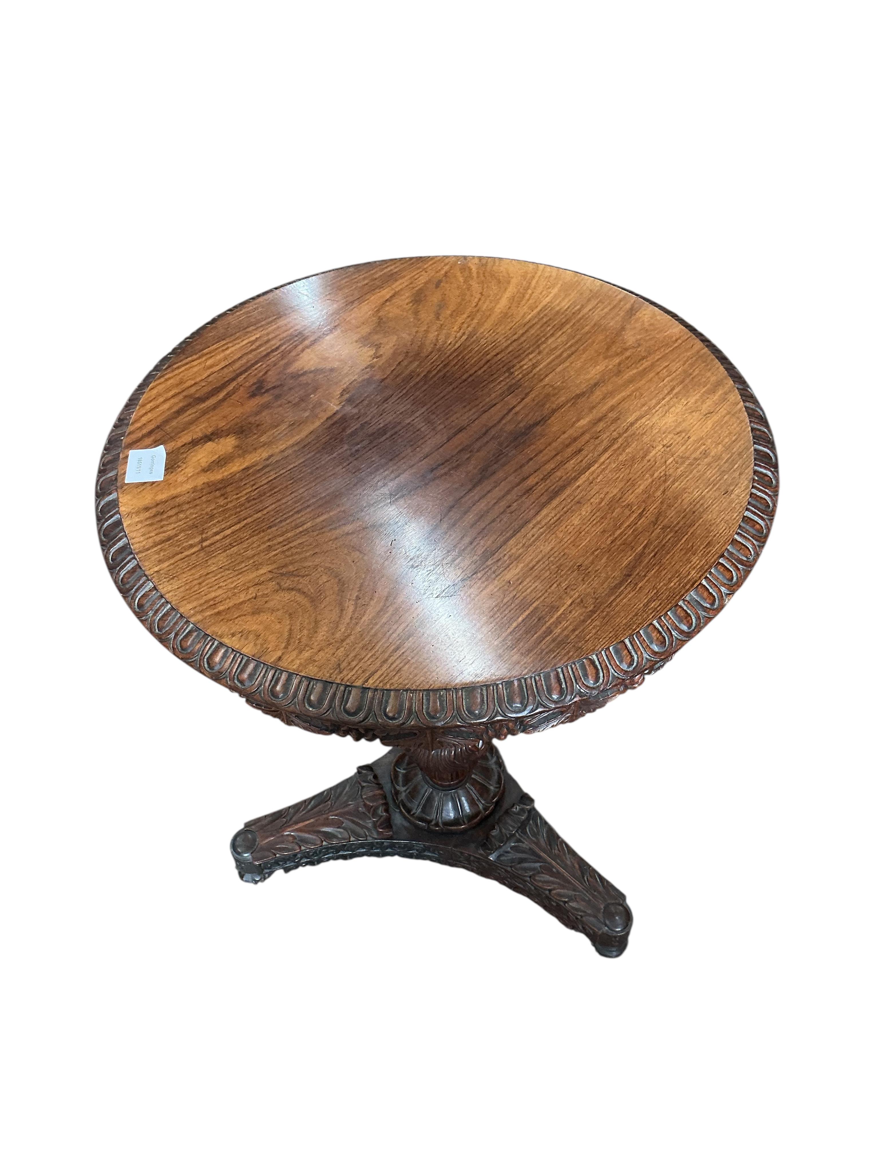 A 19th century Anglo-Indian circular rosewood table, diameter 58cm, height 72cm